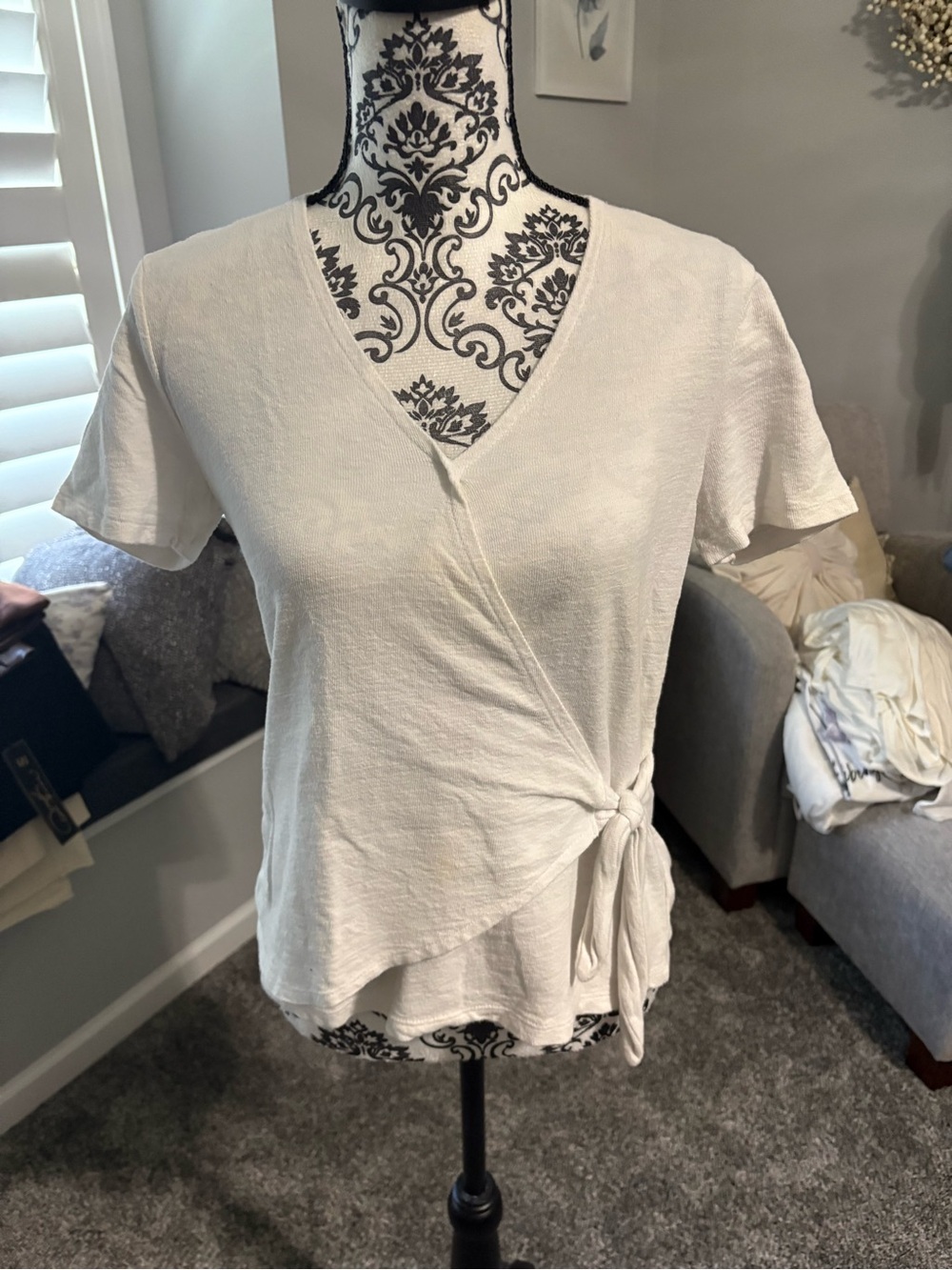 Casual white Wrap Tie Short Sleeve Top